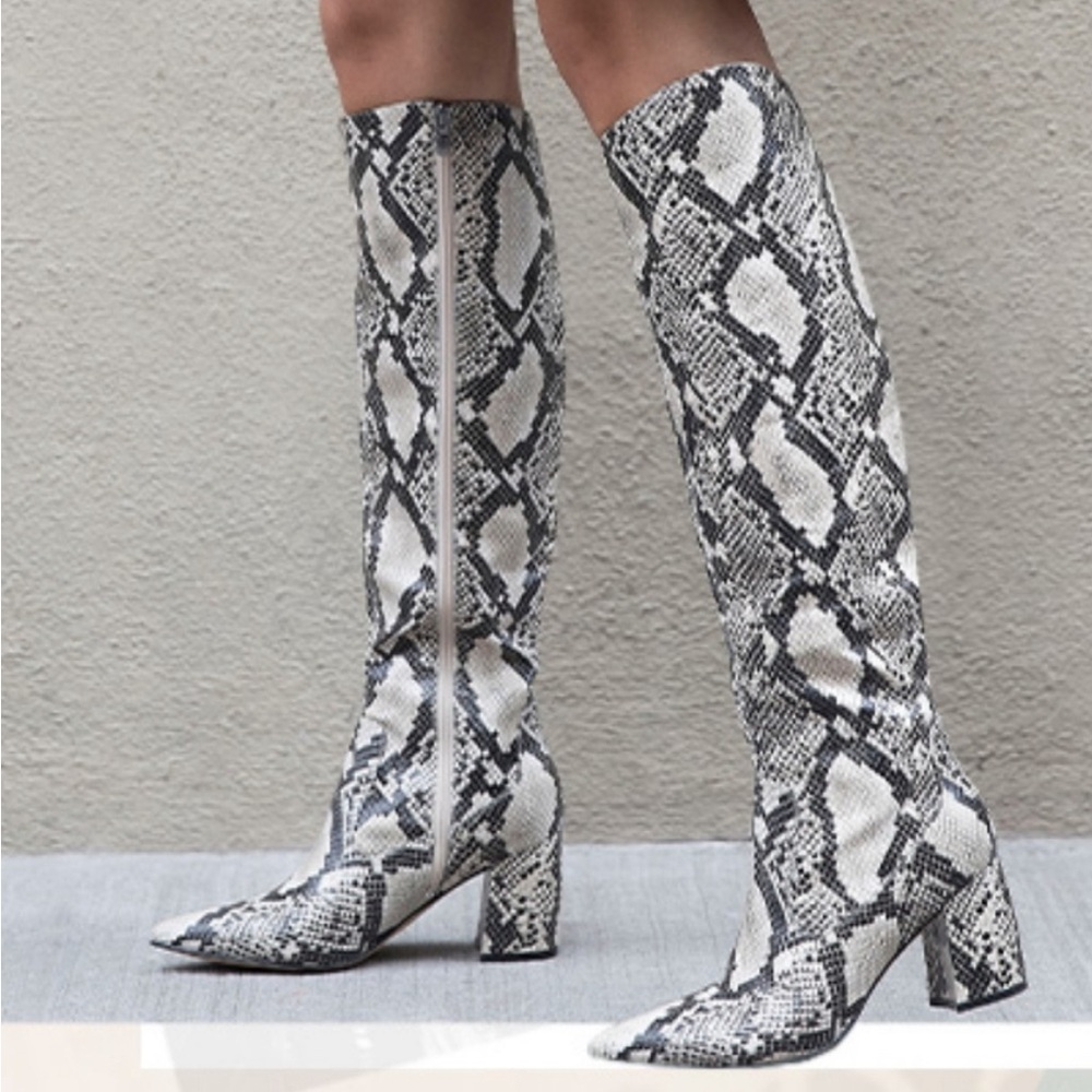 Marc Fisher Black and White Snakeskin Boots - Picture 2 of 5